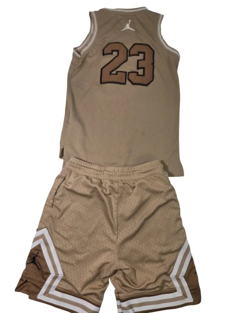 Nike Jumpman Michael Jordan Basketball Jersey Set Shorts Youth Small SEWN Tan - Picture 5 of 6